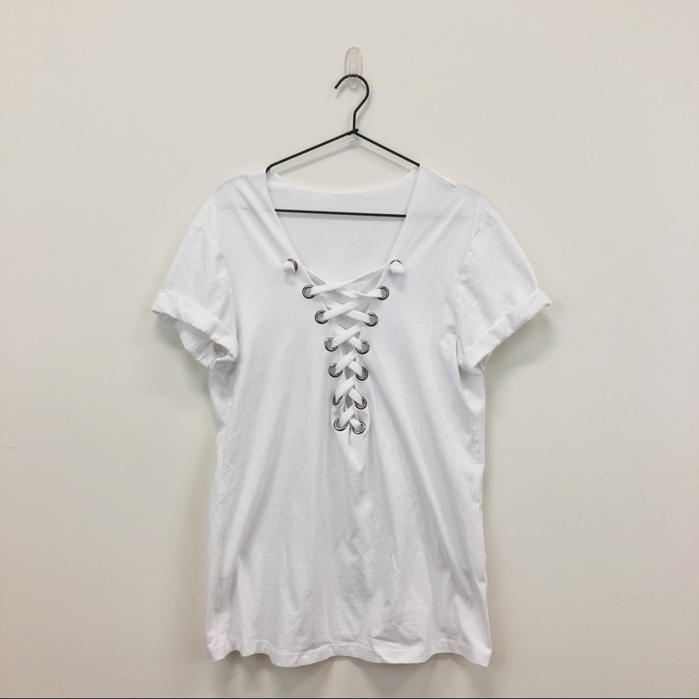 NWOT LF Emma & Sam Lace Up Deep V Oversize T Shirt